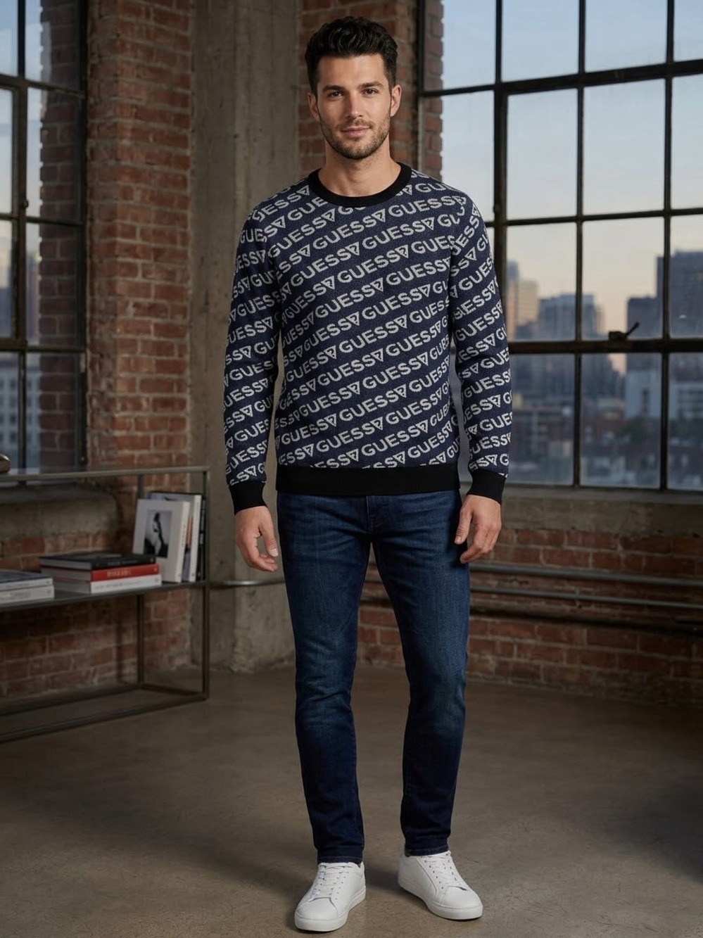 Mens Guess Crewneck Sweater Guess monogram S